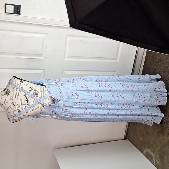 Lulus Afternoon Romance Dusty Blue Floral Print Ruffled Midi Dress Sz XL - Picture 11 of 15